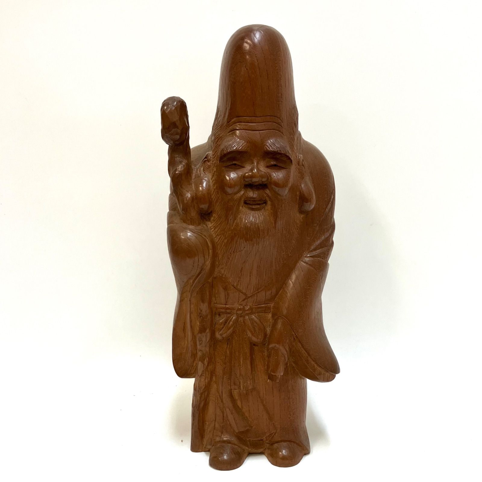 木彫り 七福神 福禄寿(寿老人) ＊置物 縁起物 アンティーク 中古