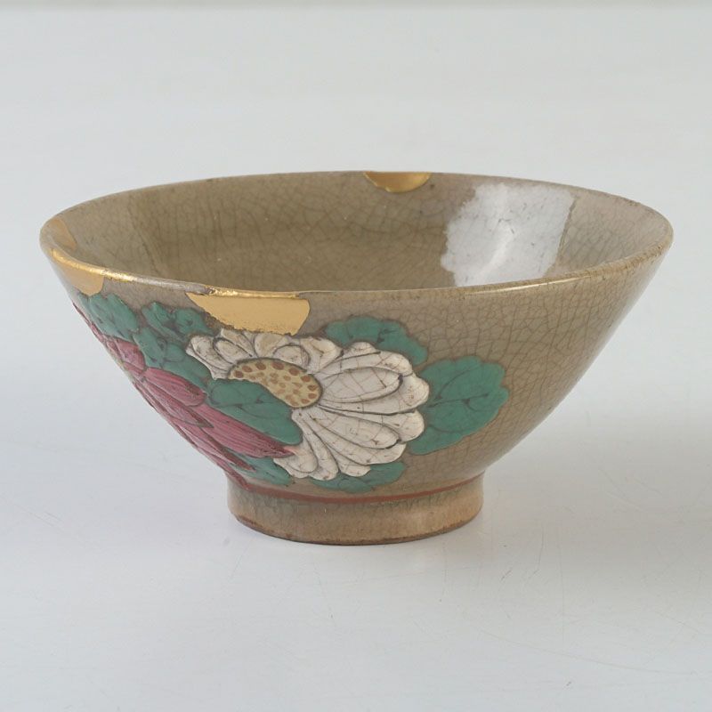 萬古焼 色絵 花文 酒盃 ぐい呑 金継ぎ直し 桐箱付 V S576 - メルカリ