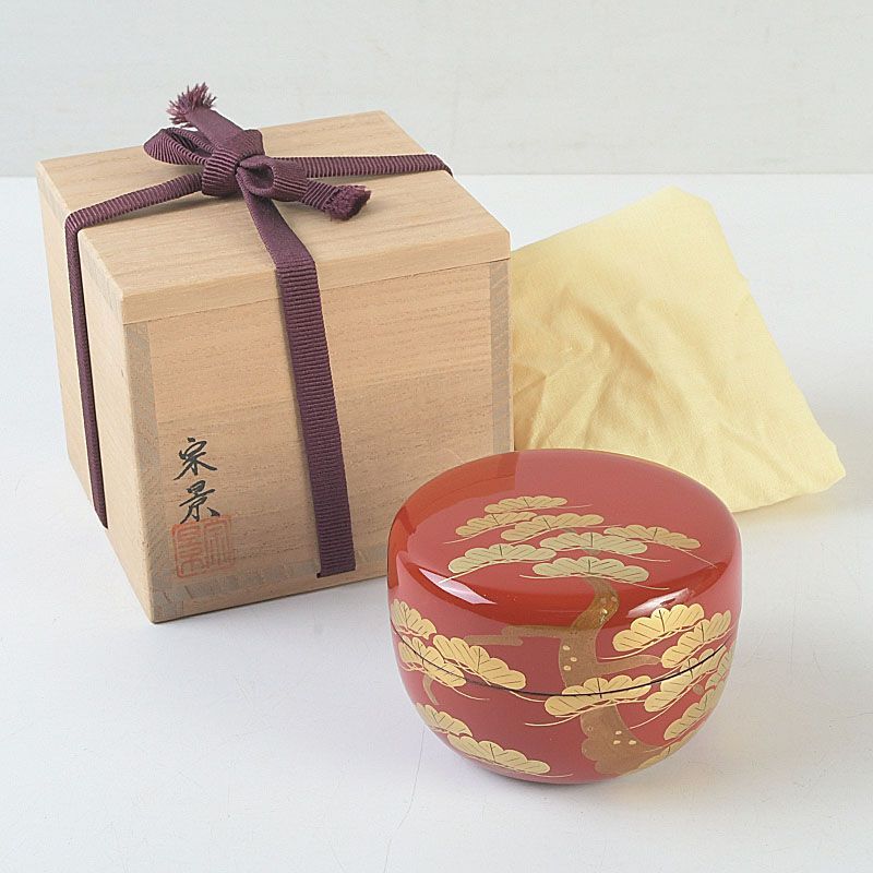 茶道具 越前塗 宮田宗景作 朱塗 松蒔絵 棗 共箱 V S582 - メルカリ