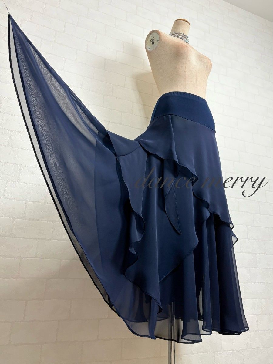 新品 社交ダンス 紺 ネイビー ツーピース シフォン パーティ