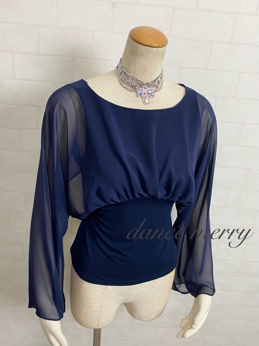 新品 社交ダンス 紺 ネイビー ツーピース シフォン パーティ