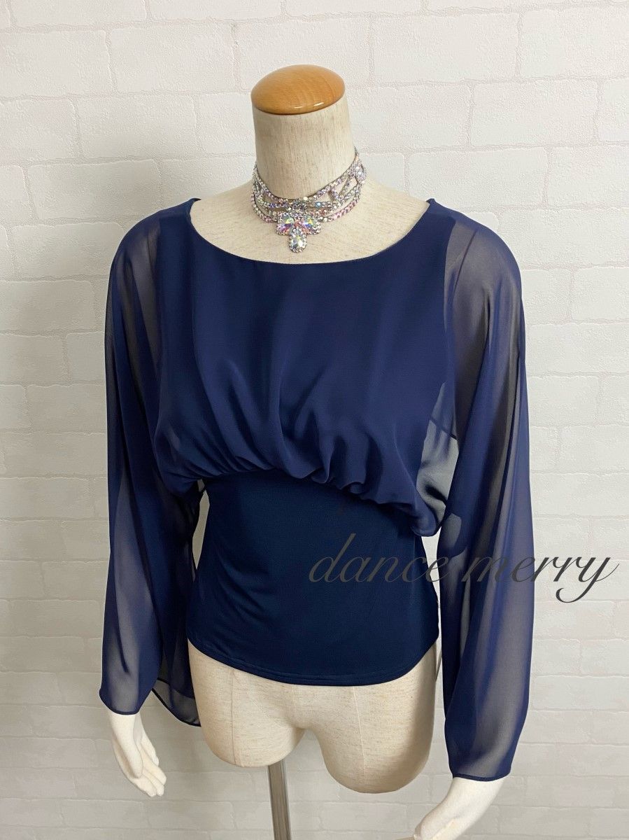 新品 社交ダンス 紺 ネイビー ツーピース シフォン パーティ
