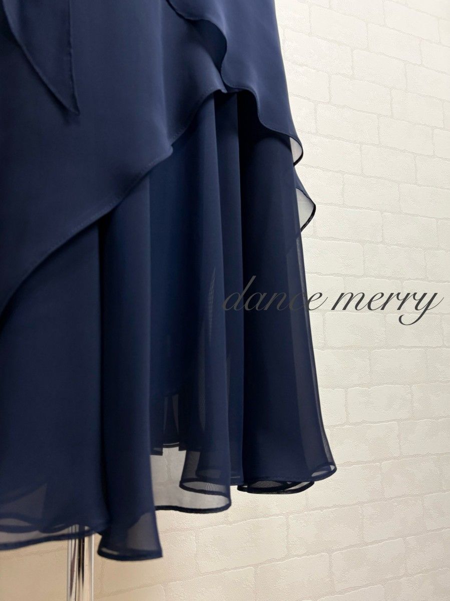 新品 社交ダンス 紺 ネイビー ツーピース シフォン パーティ