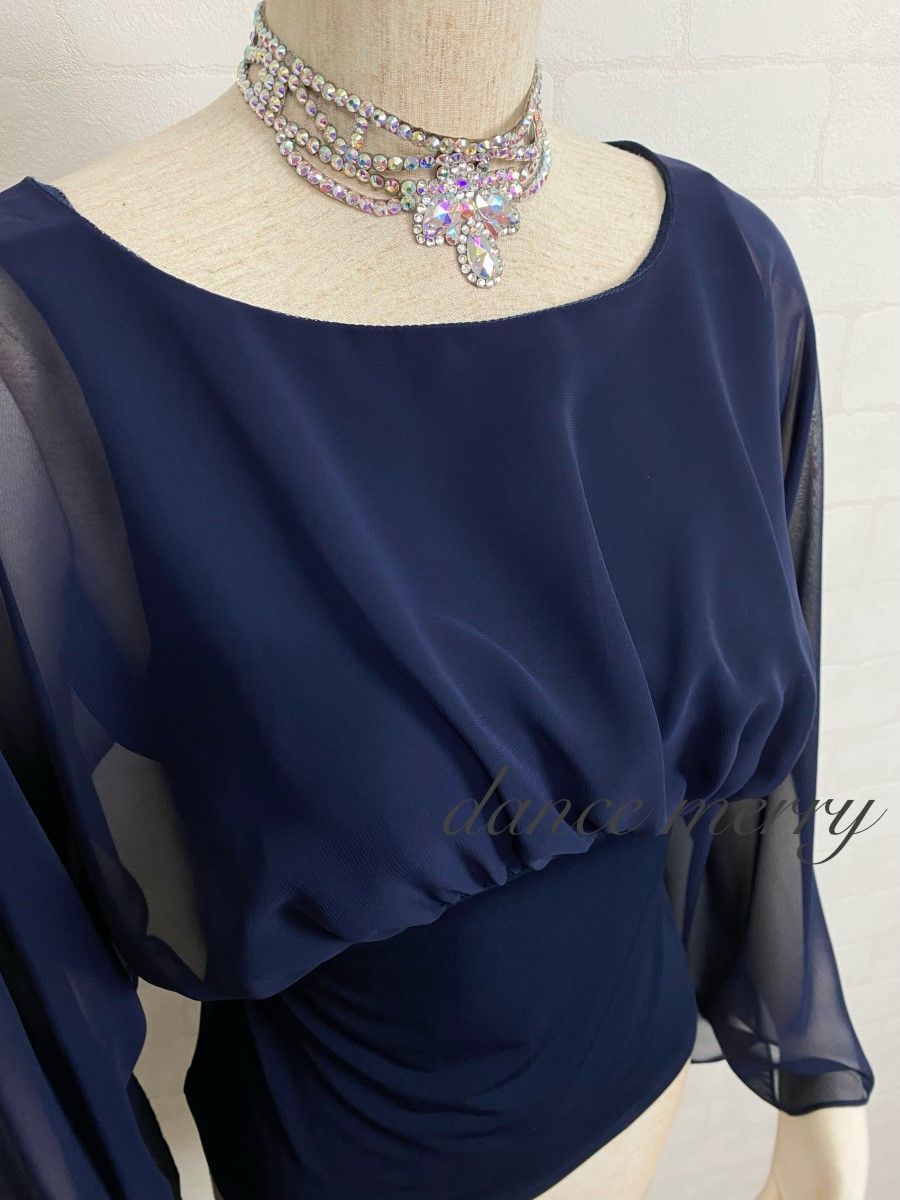 新品 社交ダンス 紺 ネイビー ツーピース シフォン パーティ