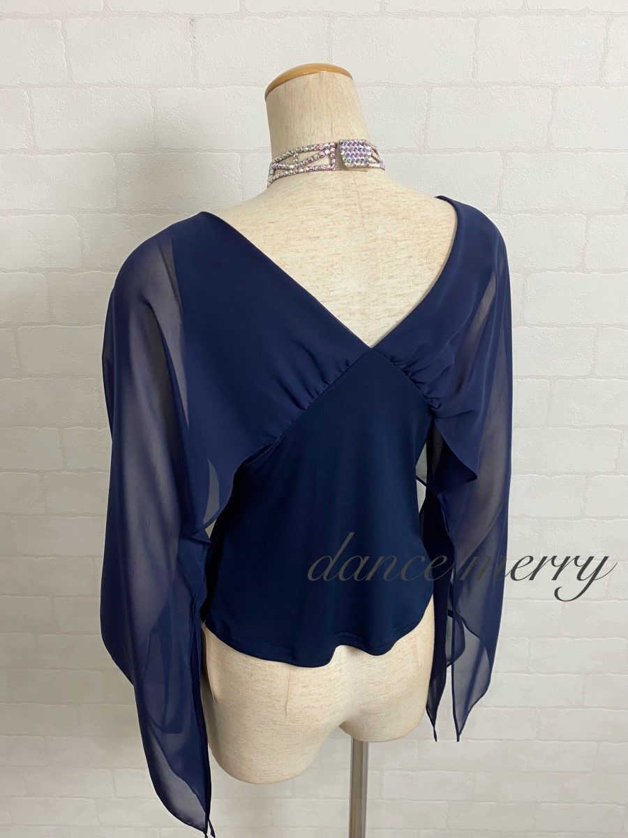 新品　社交ダンス　紺　ツーピース　シフォン　パーティ　セットアップ　2014 新品 社交ダンス 紺 ネイビー ツーピース シフォン パーティ