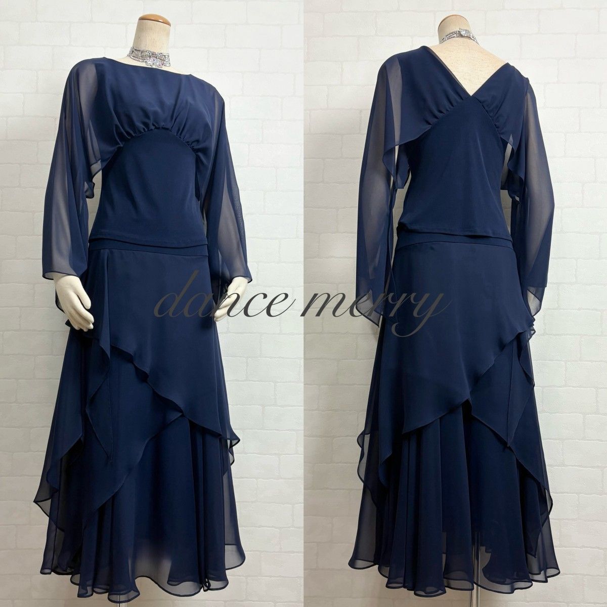 新品 社交ダンス 紺 ネイビー ツーピース シフォン パーティ