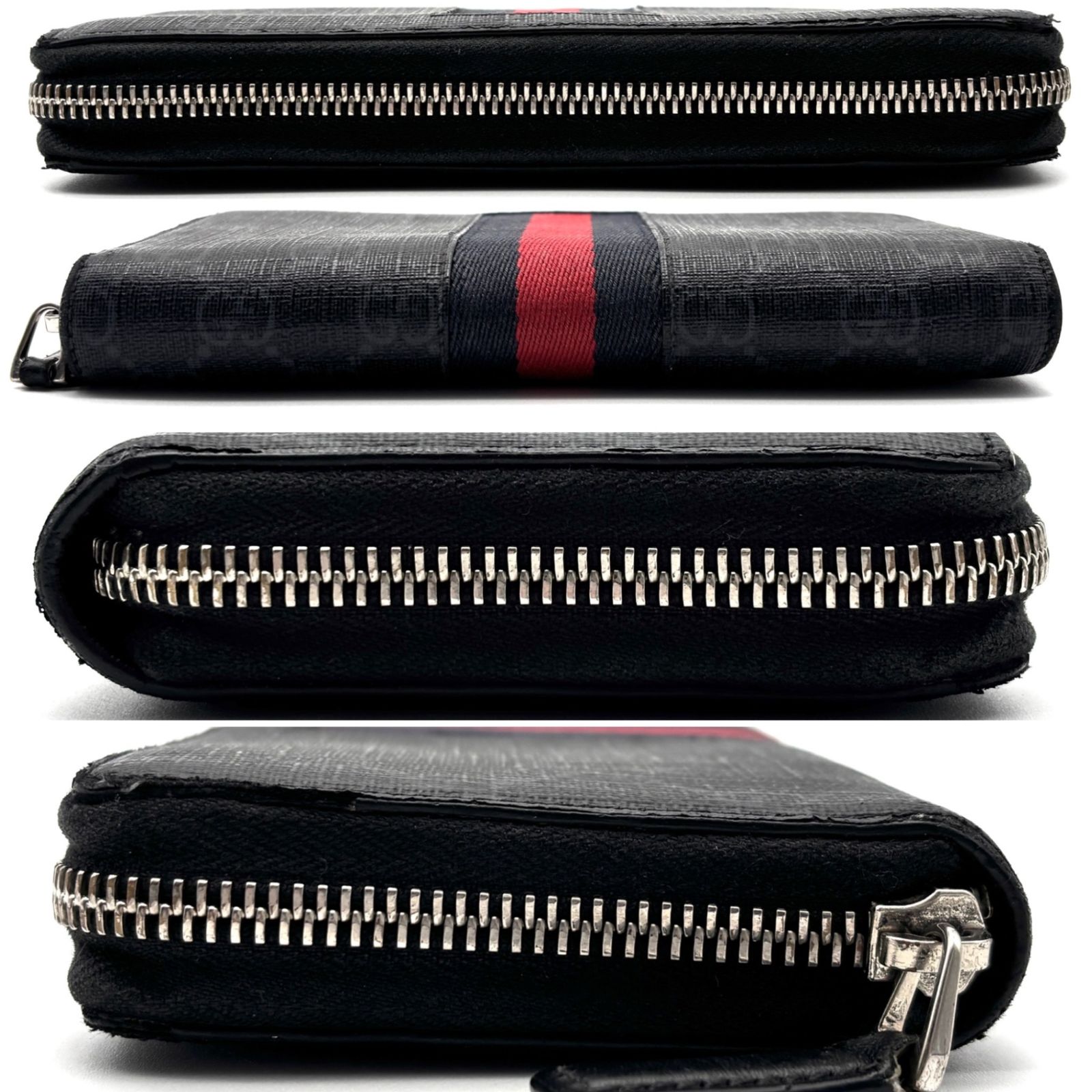 Y【未使用】グッチ GGスプリーム ジップアラウンドウォレット PVC×レザー 美品 GUCCI グッチ 長財布 ジップアラウンドウォレット シェリーライン