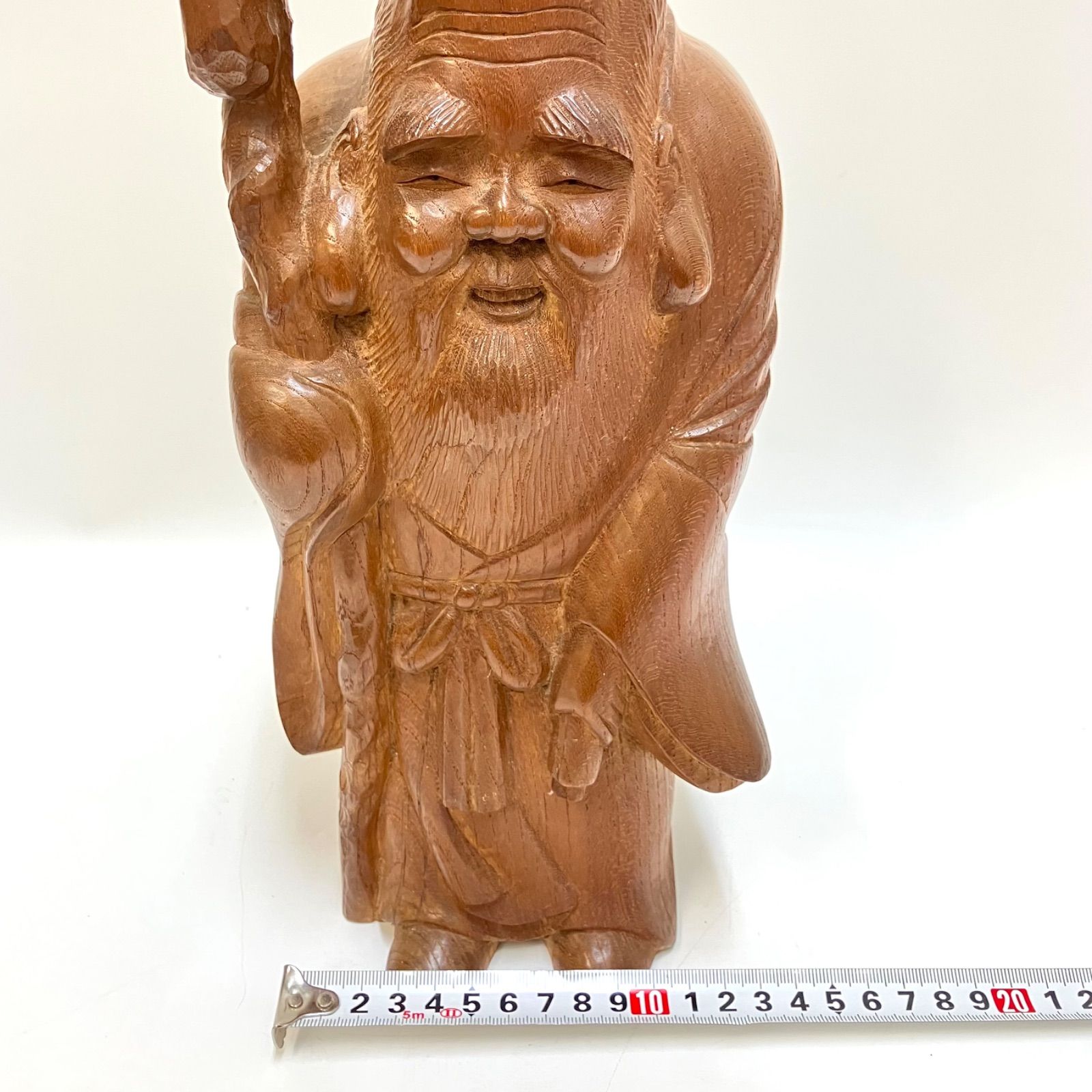 木彫り 七福神 福禄寿(寿老人) ＊置物 縁起物 アンティーク 中古