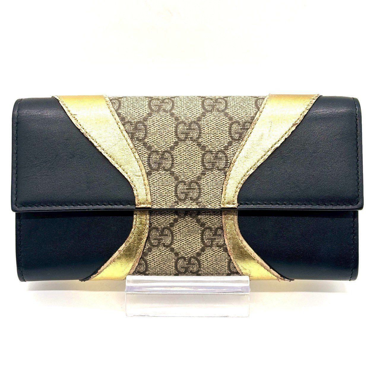 黒に、覚悟を。】 GUCCI 長財布 GGスプリーム フラップ PVC レザー GG