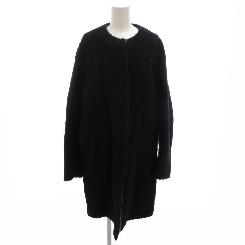 イエナ IENA ノーカラーコート ウール 36 紺 ネイビー 黒 ブラック