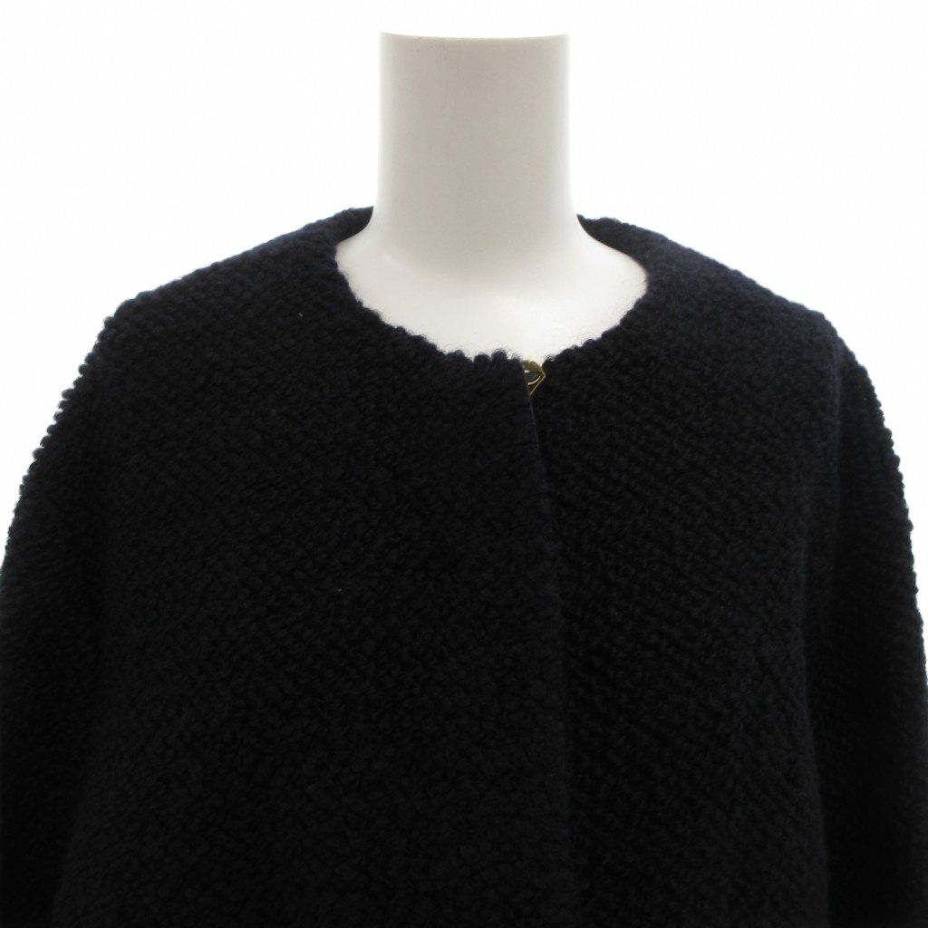 イエナ IENA ノーカラーコート ウール 36 紺 ネイビー 黒 ブラック