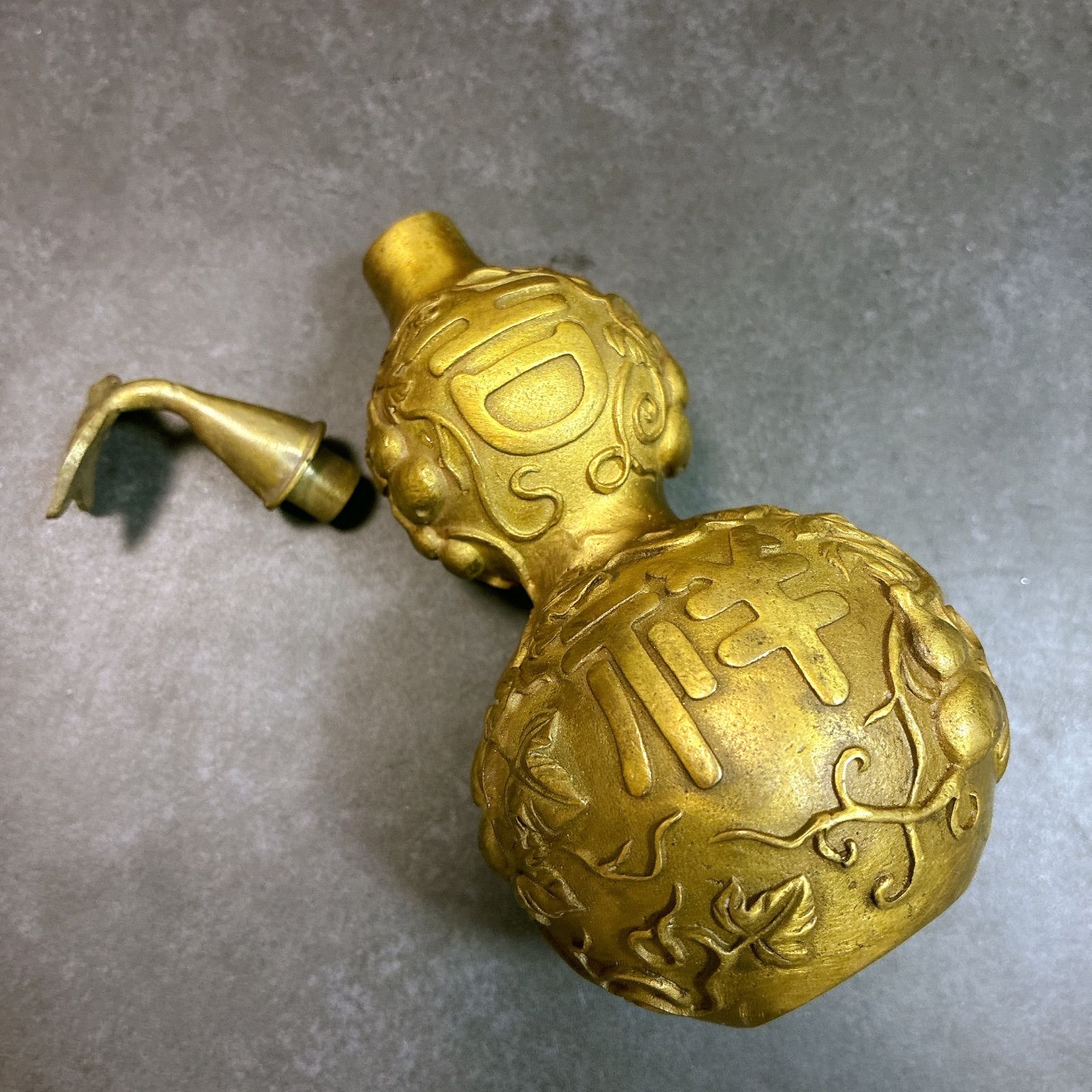 風水 古銅風 瓢箪 吉祥 置物 縁起物 真鍮系金属製 木箱付 ひょうたん