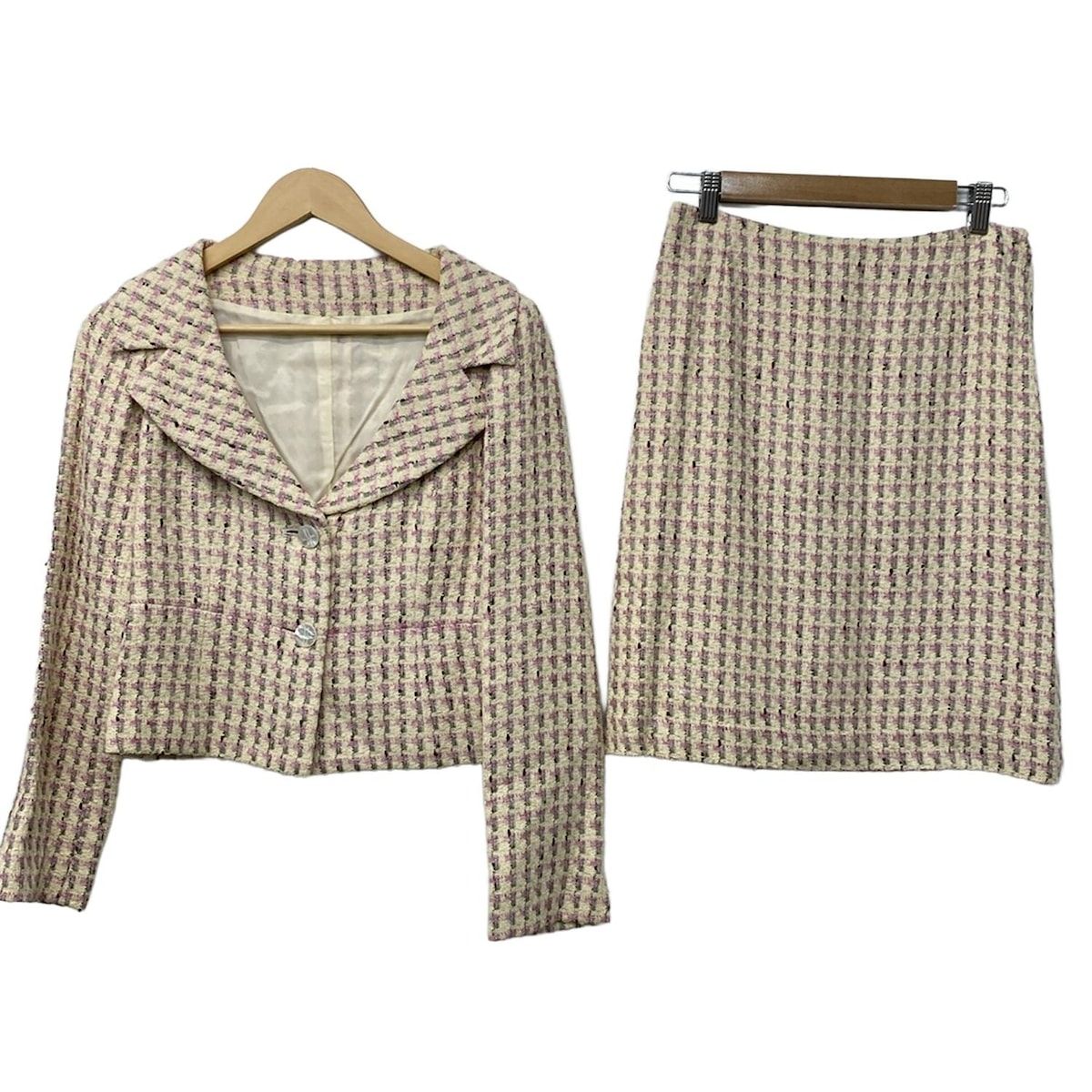 HARRODS ハロッズ スカートスーツ レディース - アイボリー×ピンク×マルチ チェック柄