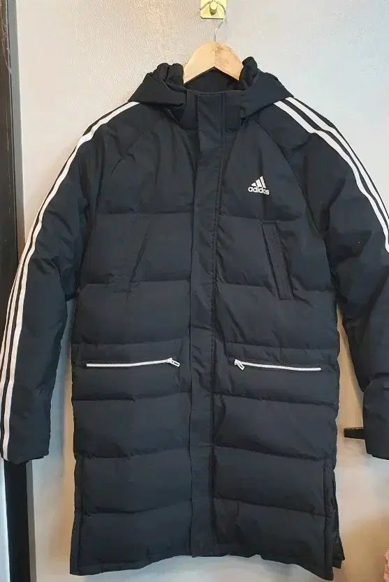 アディダス 3本線 ダウンジャケット ロング丈 ブラック160 レディース55