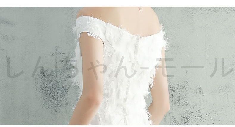 新しい未使用 ウェディングドレス 編み上げ ファスナー フェザー