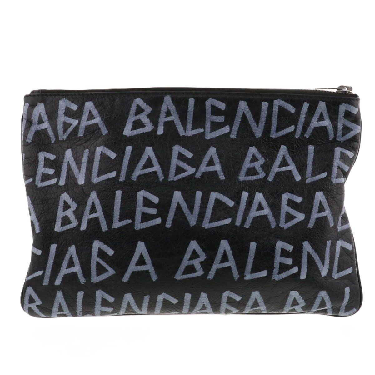 バレンシアガ キャリークリップM クラッチバッグ 535532 メンズ レザー ブラック ライトブルー