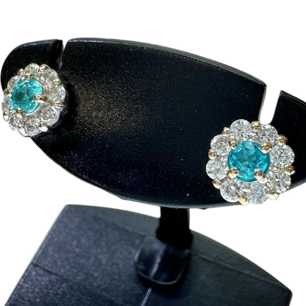 パライバトルマリン 0.092|0.085 ct ダイヤモンド 0.17|0.17 ピアス K 18 WGホワイトゴールド 18金 1.2 g レディース NN