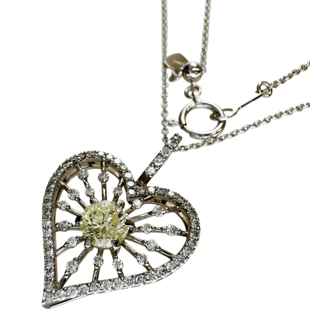 ハートモチーフ ダイヤモンド 推定L-I 1 0.510 ct その他ダイヤモンド 0.36 ネックレス K 18 WGホワイトゴールド 18金 4.1 g 45 cm レディース NN
