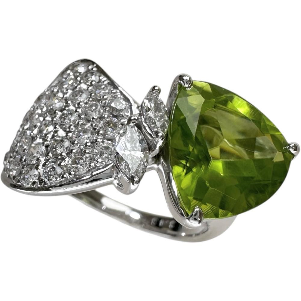12号 ペリドット 3.43 ct ダイヤモンド 0.91 リング 指輪 K 18 WGホワイトゴールド 18金 6.6 g レディース NN