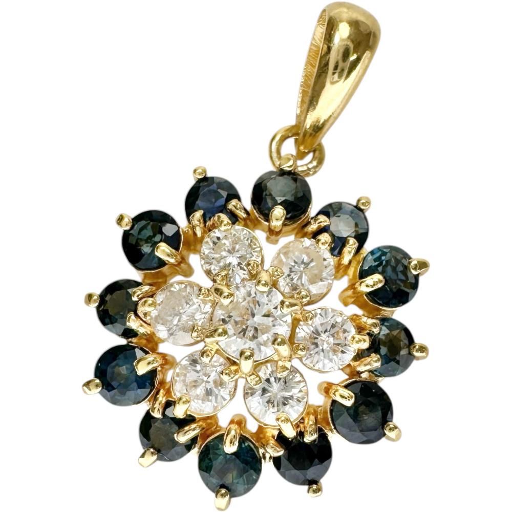 花|フラワーデザイン ダイヤモンド 0.52 ct サファイア ペンダントトップ K 18ゴールド 18金 2.6 g レディース NN