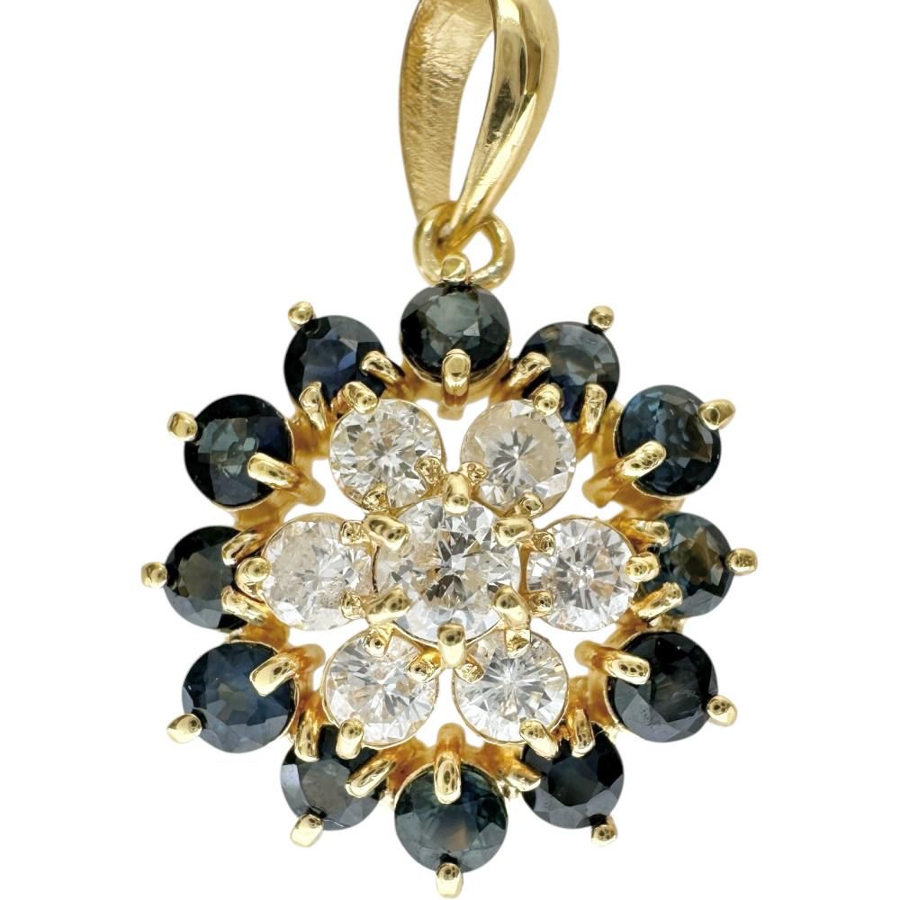 花/フラワーデザイン ダイヤモンド 0.52ct サファイア ペンダント
