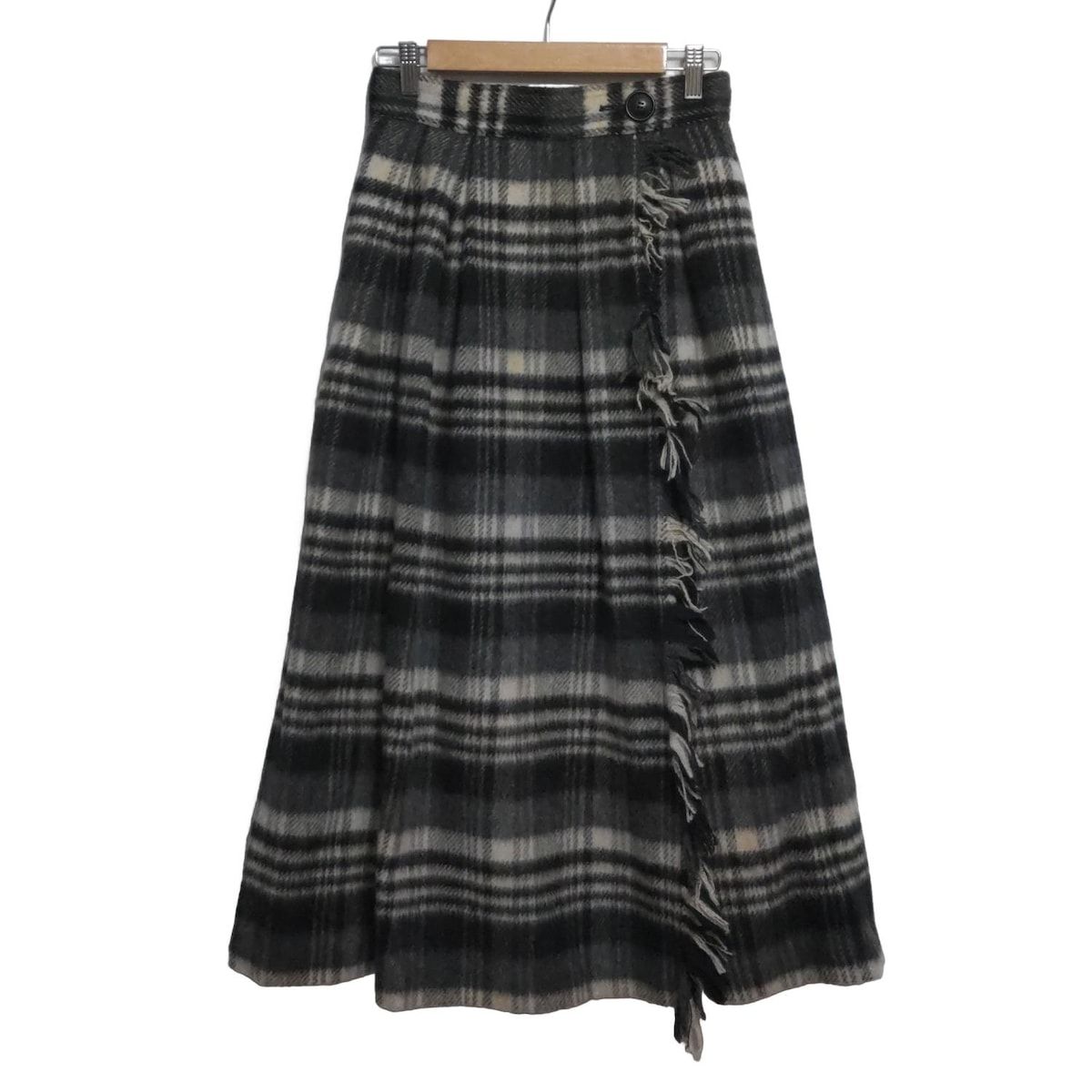 セブンテン バイミホカワヒト ロングスカート サイズM レディース - ダークグレー×アイボリー×黒 チェック柄|フリンジ