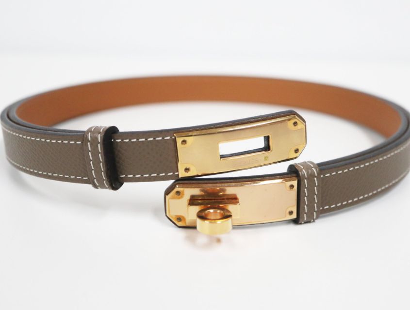エルメス HERMES ケリーベルト 18 エプソン エトゥープ ゴールド金具 U刻印 レディース ベルト ファッション 小物
