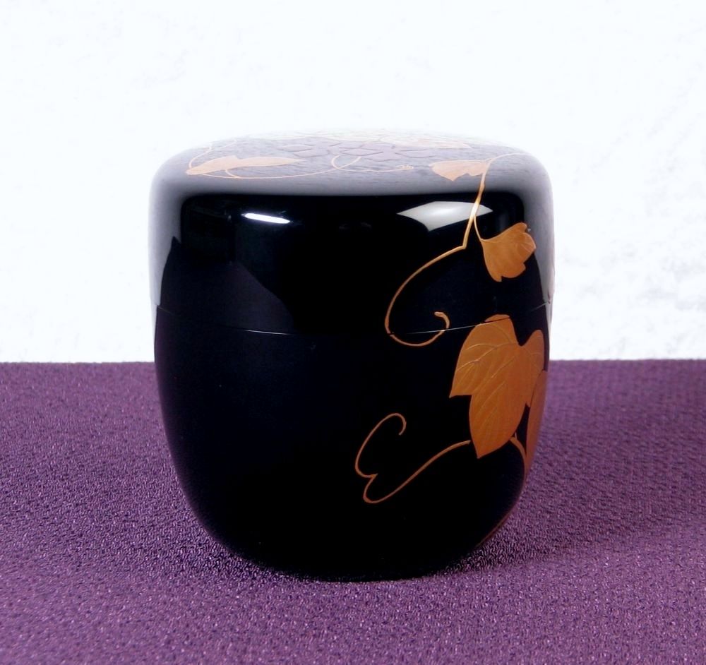 山中塗 坂下雄峰作 中棗 夕顔蒔絵 共箱・共布 美品 茶道具/26a014