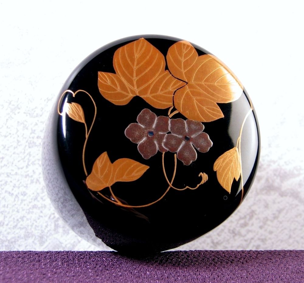 山中塗 坂下雄峰作 中棗 夕顔蒔絵 共箱・共布 美品 茶道具/26a014