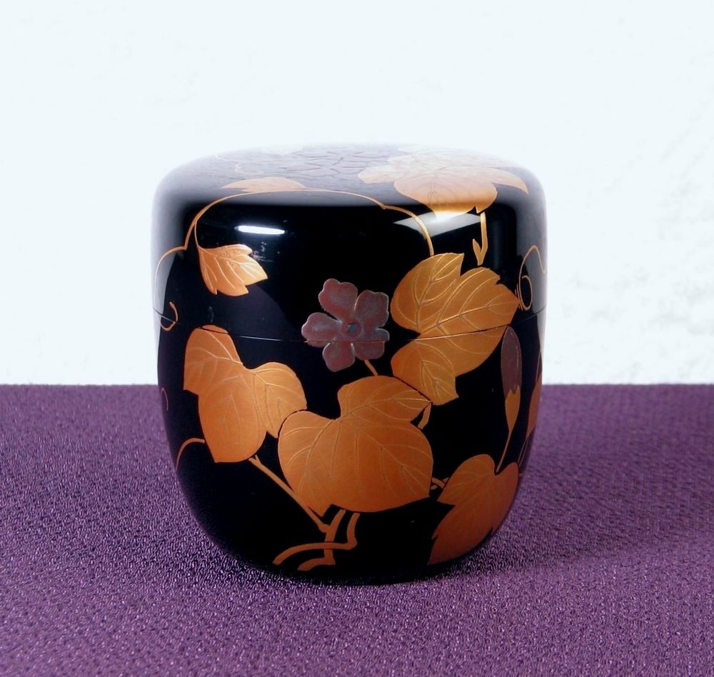 山中塗 坂下雄峰作 中棗 夕顔蒔絵 共箱・共布 美品 茶道具/26a014