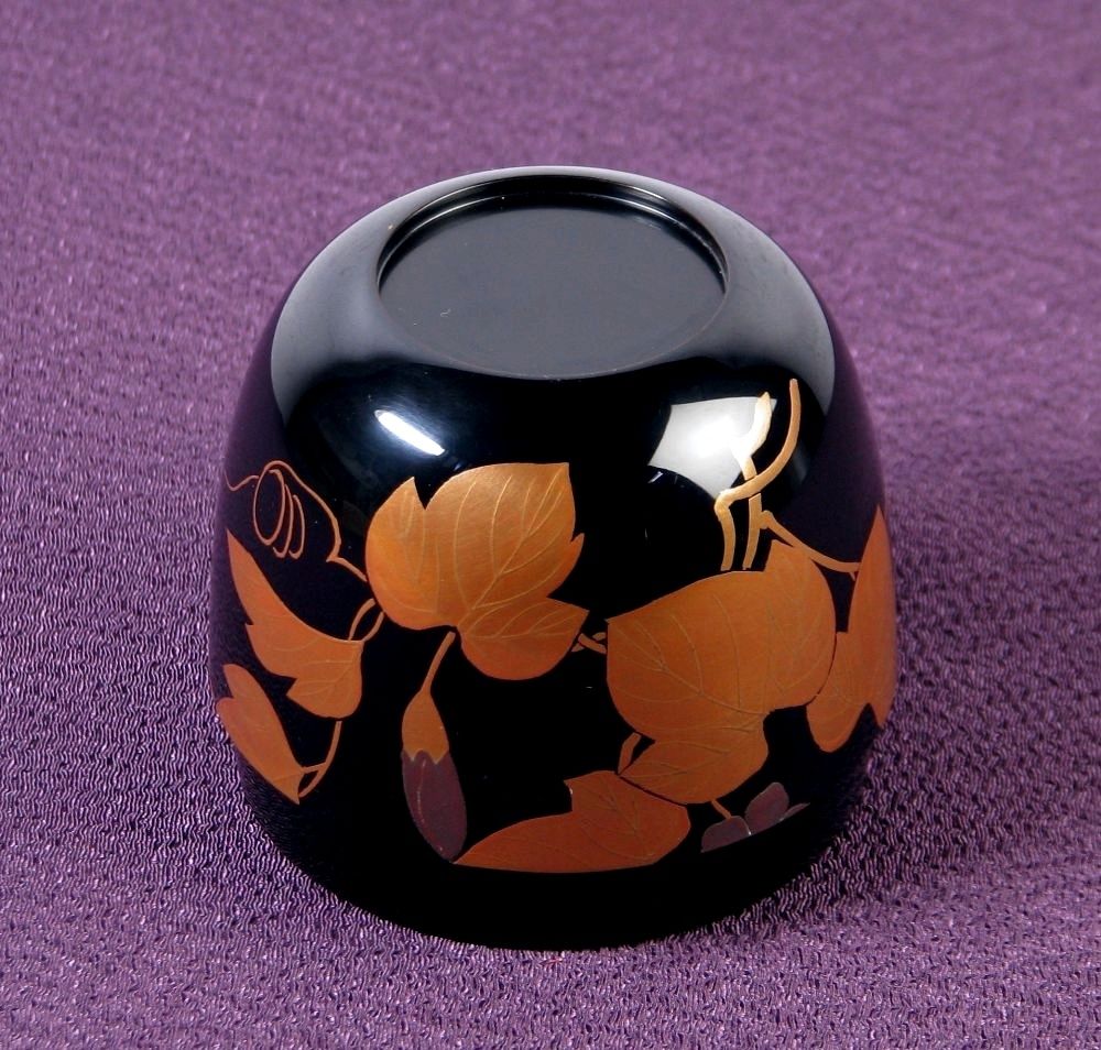 山中塗 坂下雄峰作 中棗 夕顔蒔絵 共箱・共布 美品 茶道具/26a014