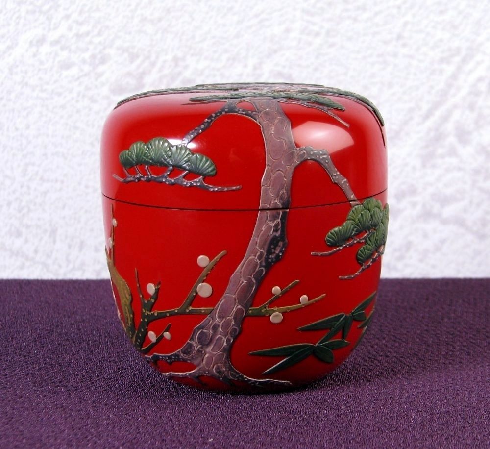 琉球漆器 紅房 べんぼう 中棗 共箱 茶道具|26 a 015