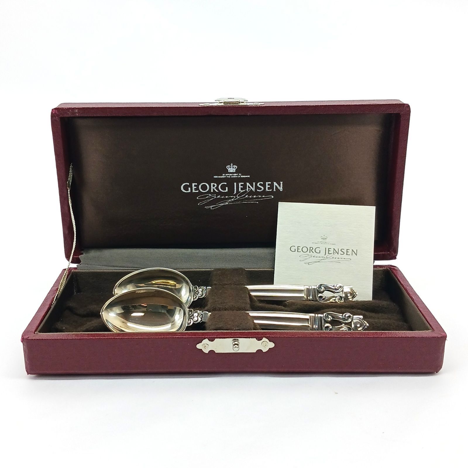 美品！ジョージ・ジェンセン　純銀スプーン　エコーン　木製専用カトラリーケース付き GEORG JENSEN ジョージジェンセン ACORN エコーン コーヒースプーン 2