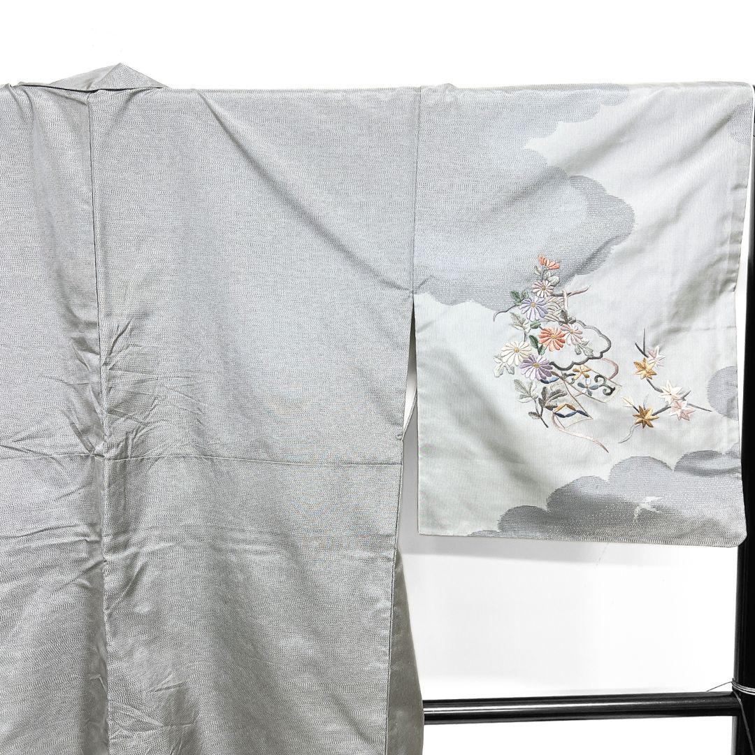大島紬 訪問着 刺繍 菊 桔梗 楓 水引 紋無し 着物 012b d ms 大島紬 訪問着 刺繍 菊 桔梗 楓 水引 紋無し 着物 012b d ms