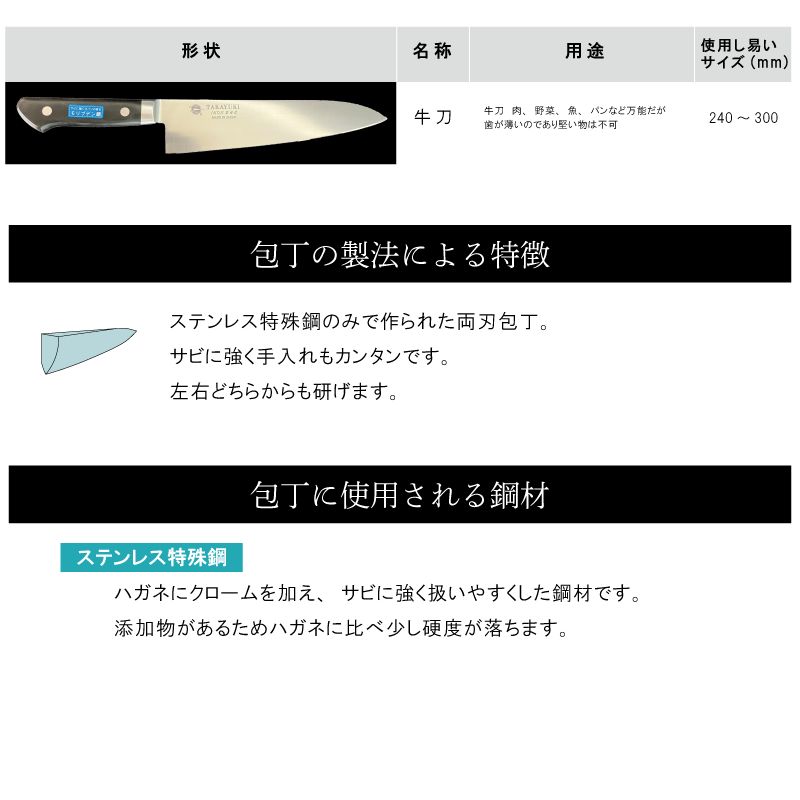 堺孝行】イノックス 牛刀 24cm サビに強く扱いやすい本格洋包丁 【公式