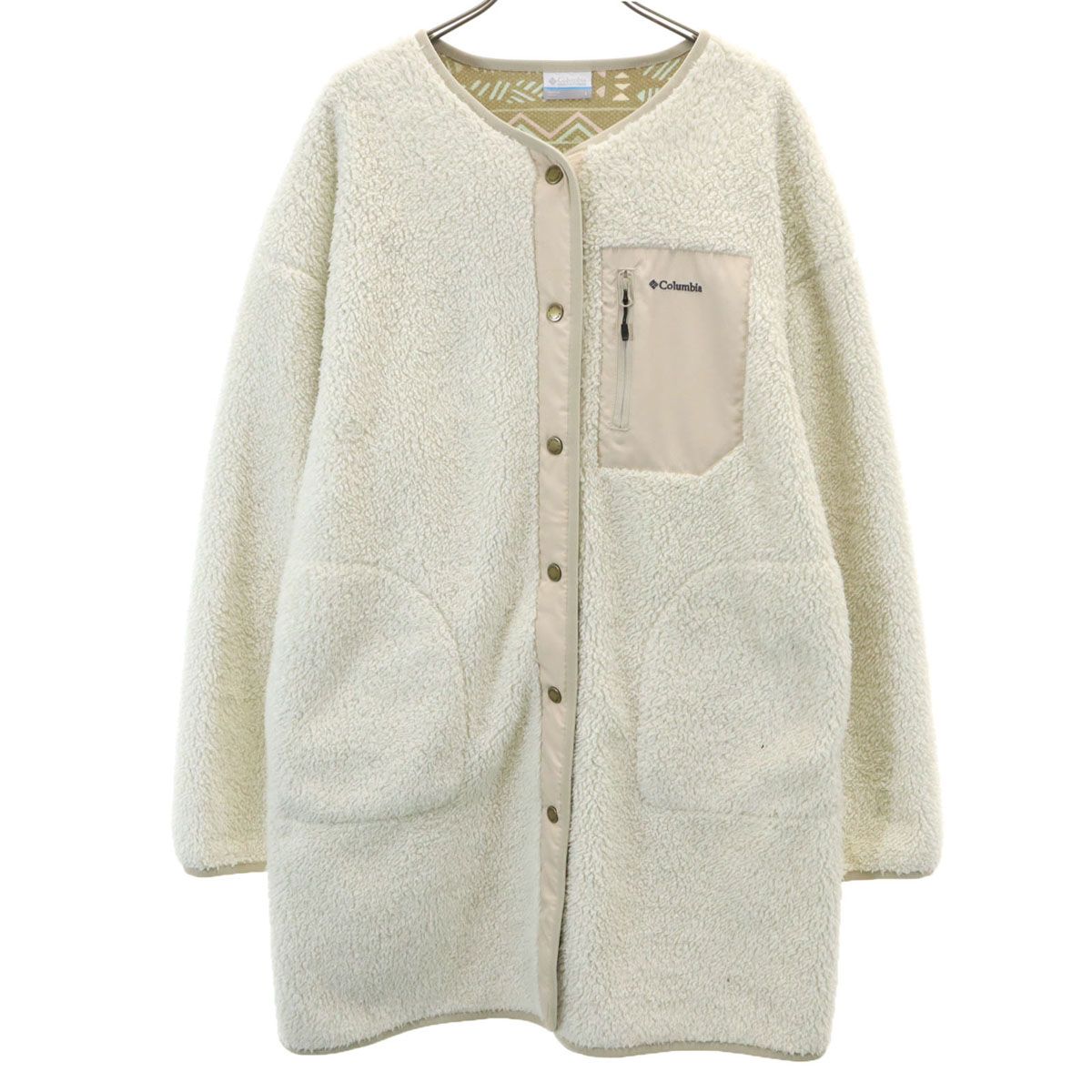 美品 Columbia コロンビア フリース ロングコート L オフホワイト 