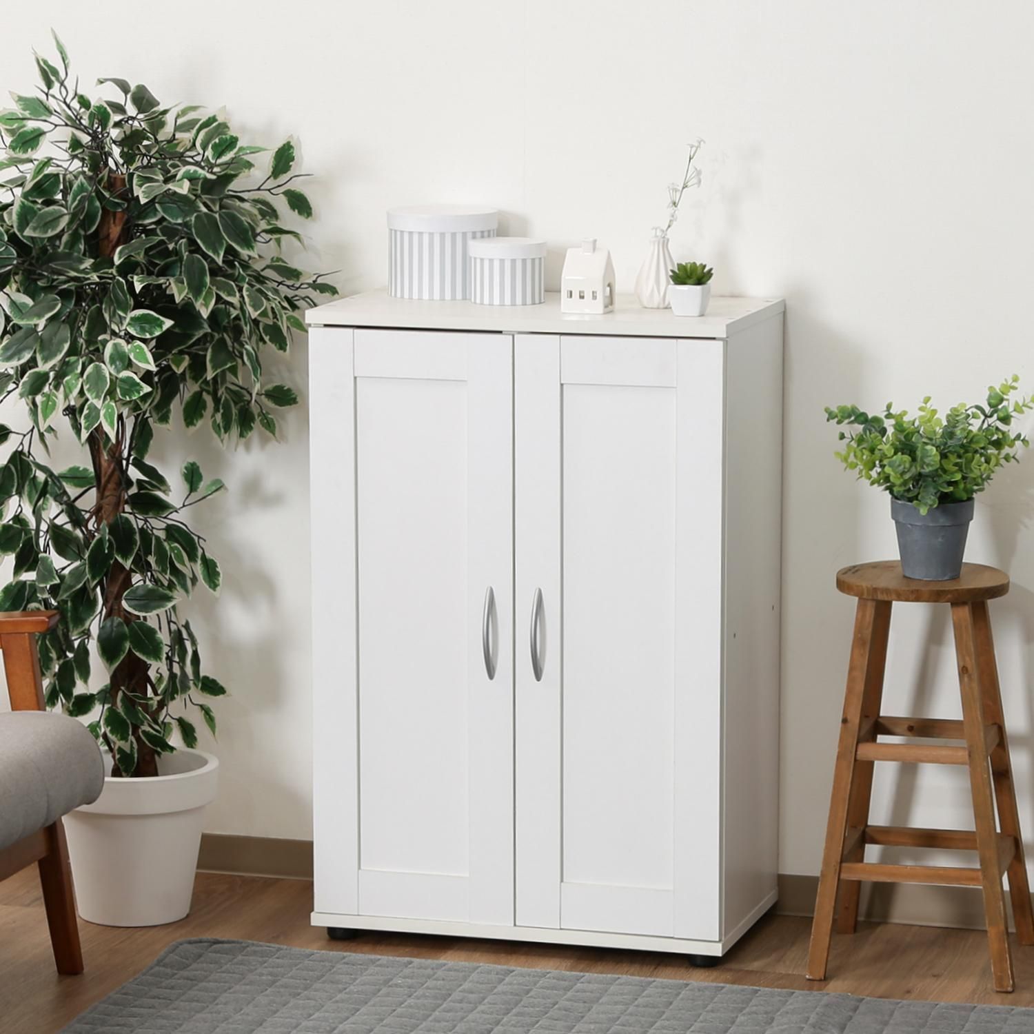 ♪コンパクト シューズラック ホワイト 幅60 cm シューズケース 下駄箱 シューズボックス