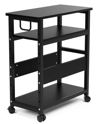 DEWELパソコンワゴンPCワゴンCPUワゴンプリンターワゴンサイドワゴンキャスター付き取っ手付きPC本体収納デスクサイド収納3段棚板高さ調節 メラミン加工組立品幅60 x奥行き30 x高さ70 cm Black