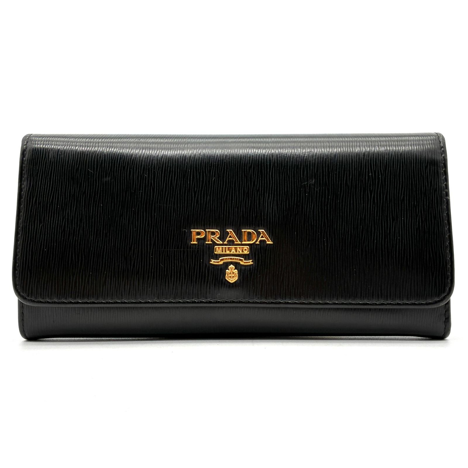 PRADA プラダ 長財布 フラップ サフィアーノレザー 小銭入れあり ロングウォレット シリアルあり 多収納 大容量 レディース ブラック 黒