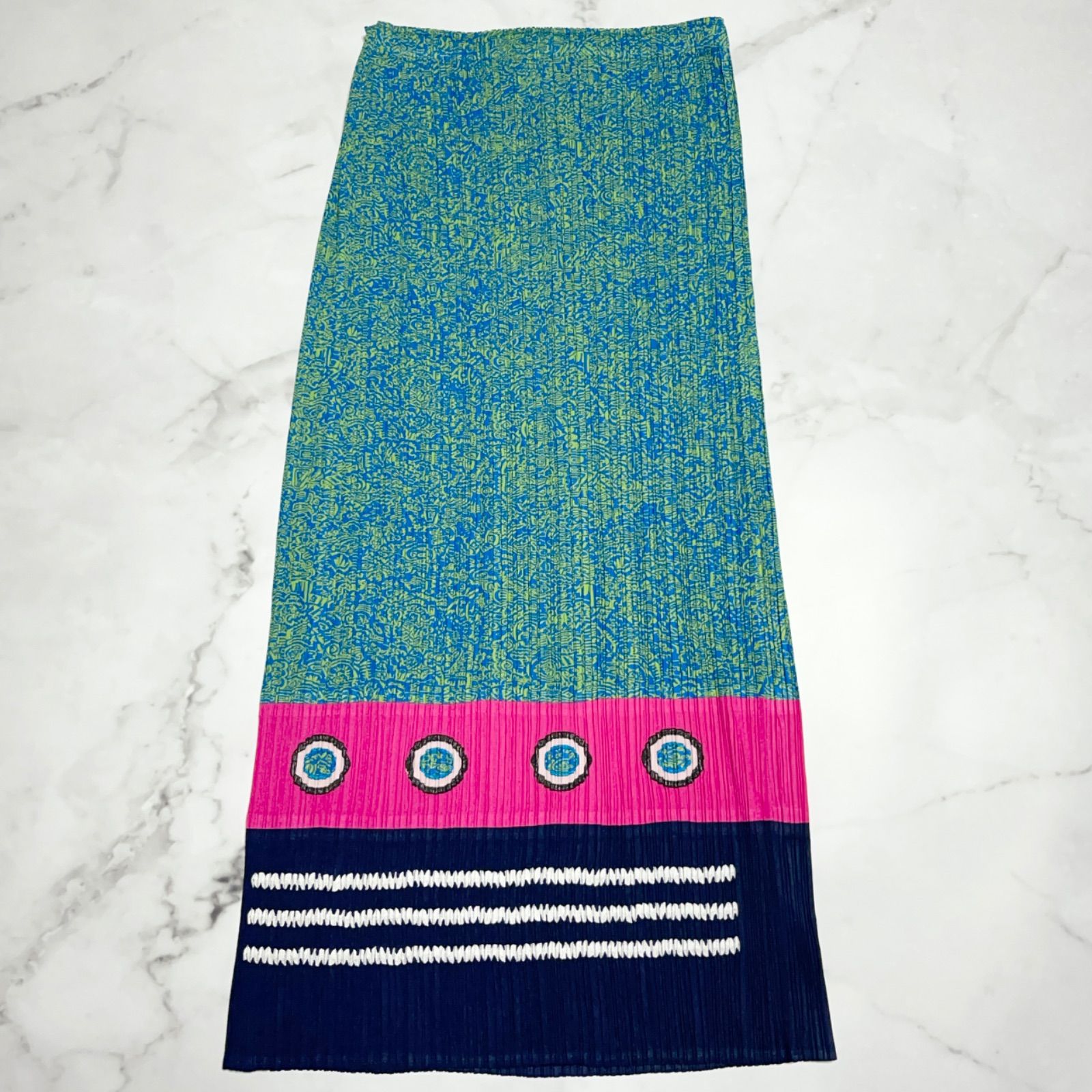 プリーツプリーズ PLEATS PLEASE 抽象柄 ボーダー ポリエステル 日本製 ロングスカート プリーツスカート PP 91-JG 642