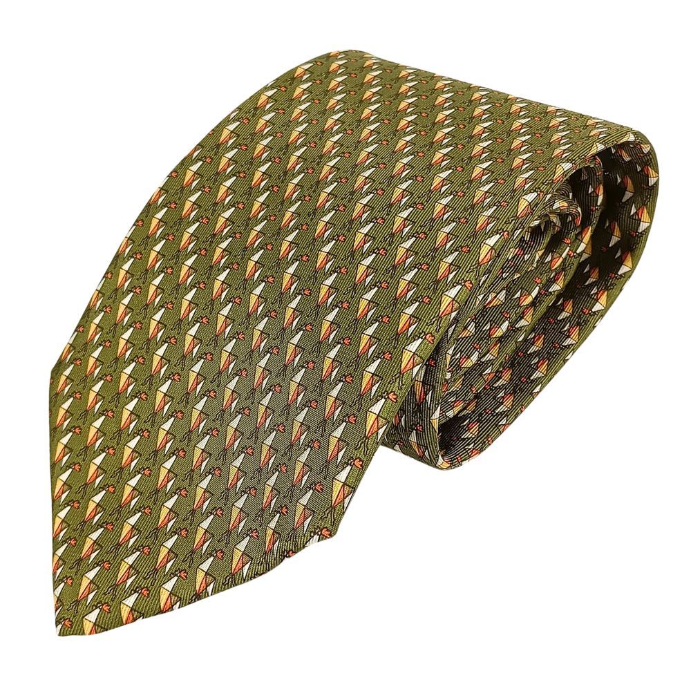 SALVATORE FERRAGAMO サルヴァトーレフェラガモ 鳥柄 シルク ネクタイ