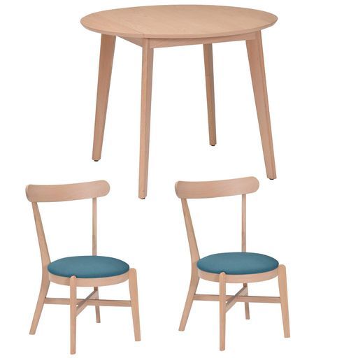 タマリビング Tamaliving ダイニングセット フレーム ナチュラル|チェア座面 ブルー2脚 3点セット Oceanシリーズマリン -71-3 set