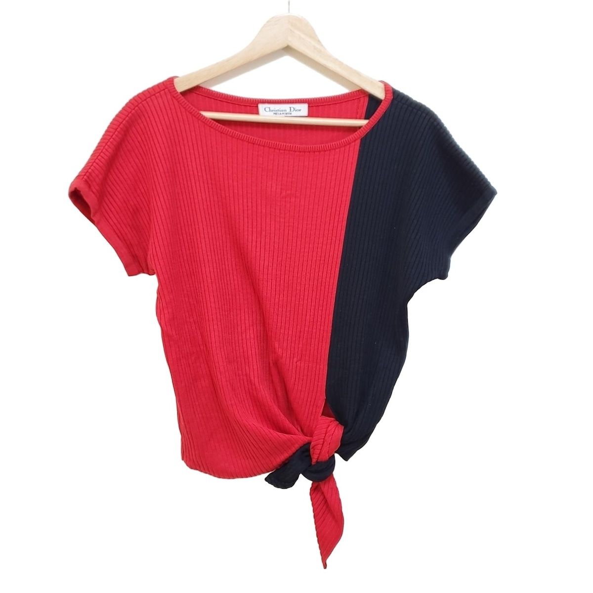 DIOR|ChristianDior ディオール|クリスチャンディオール 半袖セーター サイズM レディース - レッド×黒 クルーネック|リボン