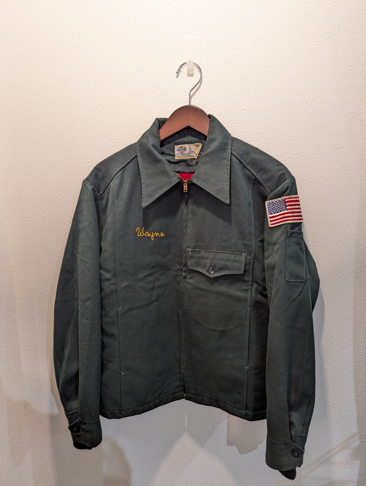 80〜90 s RIVERSIDE FLEXBAC ワークジャケット ブルゾン ライナー付き グリーン 刺繍あり アメリカ国旗ワッペン