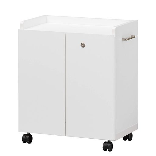 白井産業デスクサイドに便利サイドワゴンラックキャスター付扉鍵付きデスク下収納背面化粧木製白幅50高さ59.2奥行31 cmOF 2-6050 DCオフィスコ2