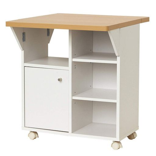 クロシオキッチンワゴン幅60 cmバタフライ式キャスター付きホワイト木製日本製大容量スリム天板拡張テーブル