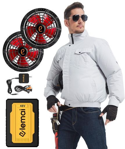 elemai モデルフアン付作業服遮熱-15° C 48 V高電圧出力熱中症対策ファンバッテリーセット2種類モード搭載 Sグレー