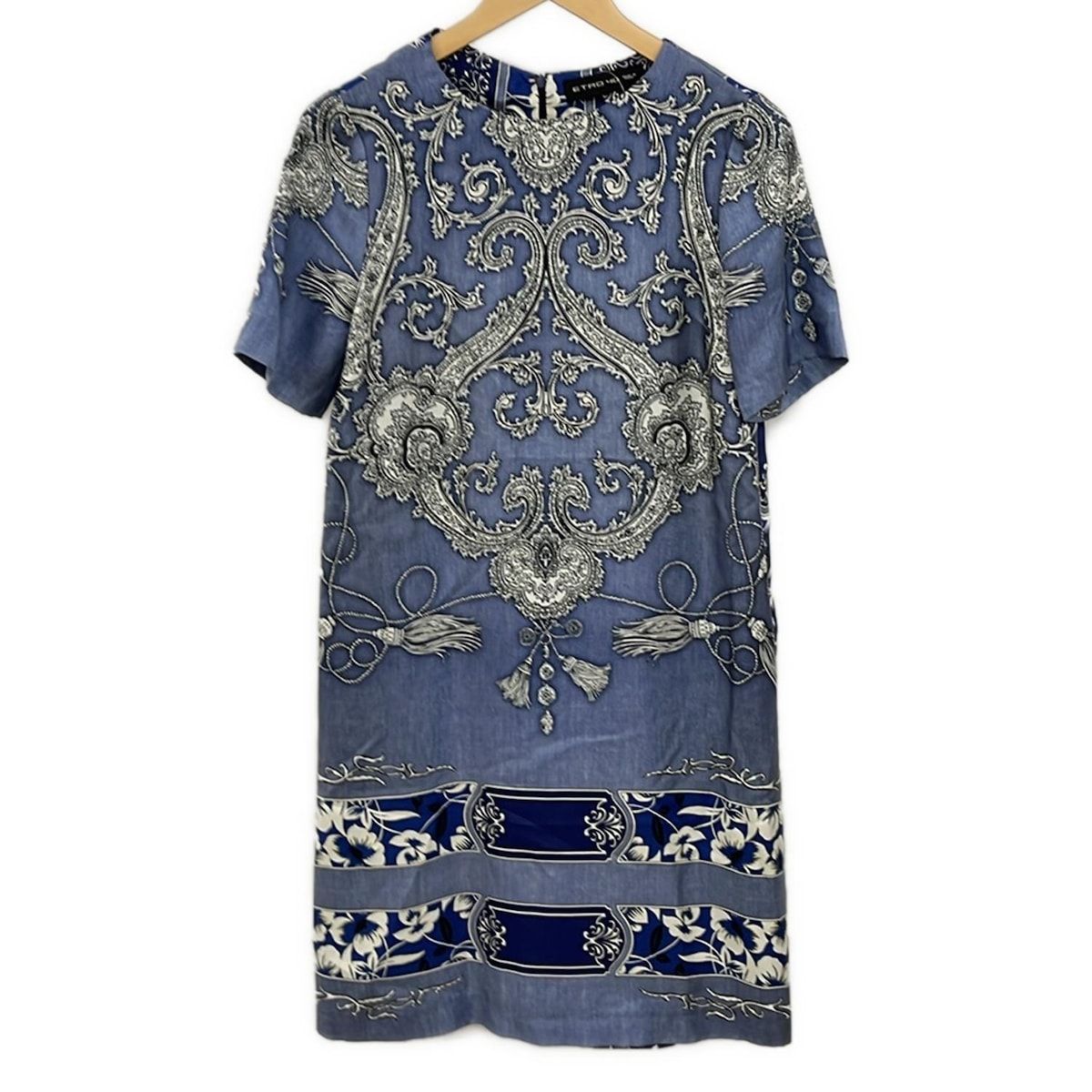 ETRO(エトロ) ワンピース レディース - ネイビー×白 クルーネック/半袖