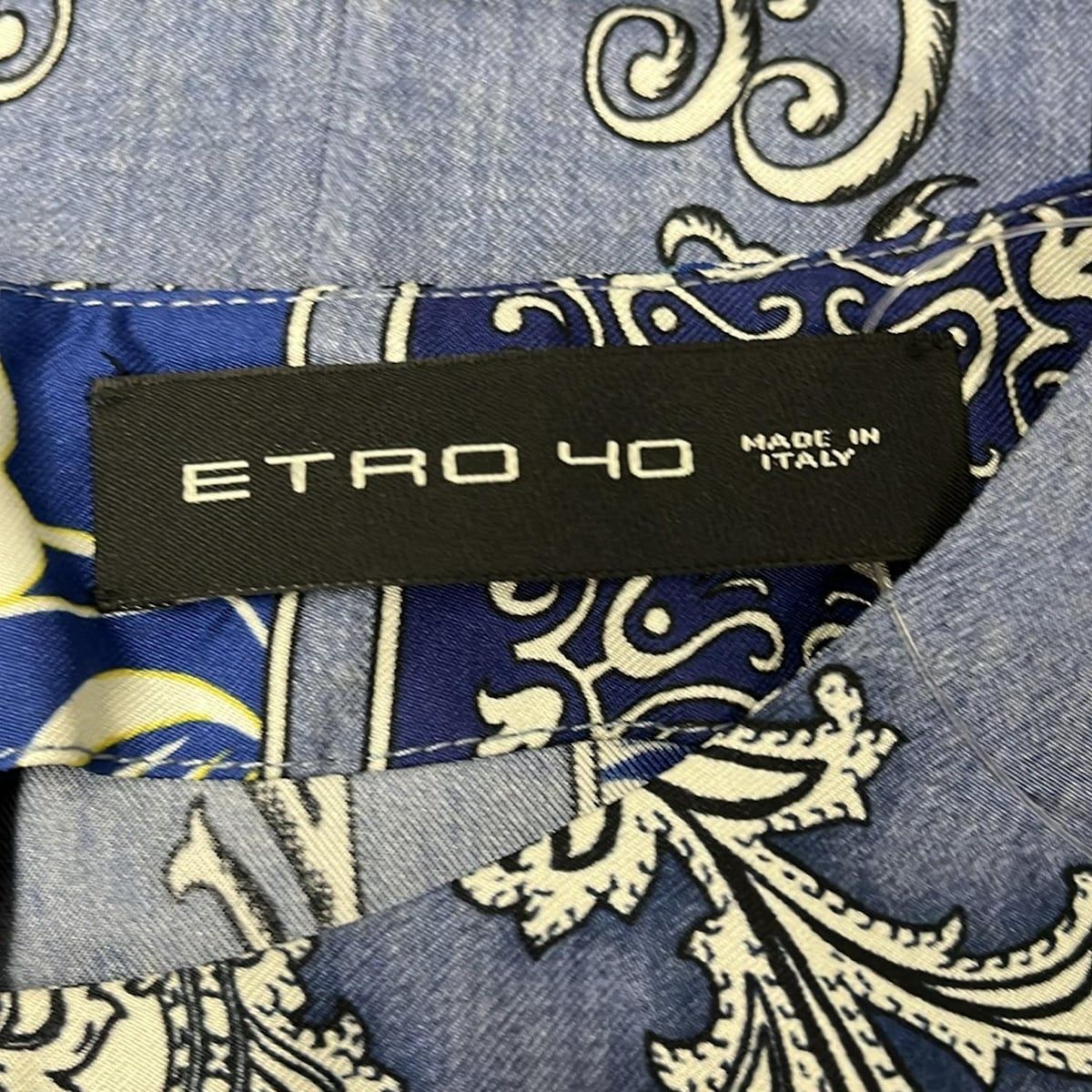 ETRO(エトロ) ワンピース レディース - ネイビー×白 クルーネック/半袖