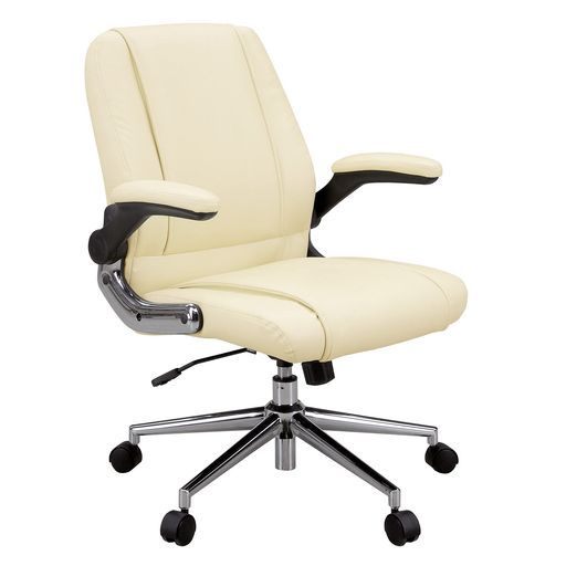 関家具 Sekikagu デスクチェア肘跳ね上げ式ロッキング機能付き合皮張りクリーム色マネージメントチェア184238